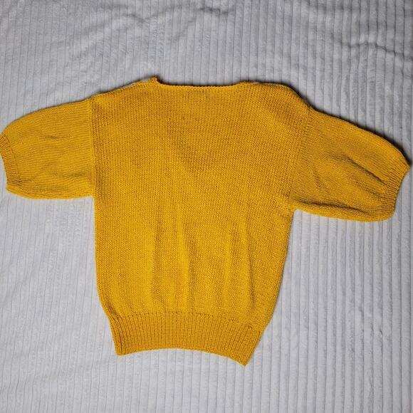 Vintage Nannell Yellow White Sweater S Angora Knit Puff Sleeve Grandmacore Top‎ - Picture 4 of 6